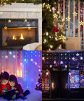 Color Changing Star Window Christmas Lights With 9 Star Curtain Ornaments Multicolor And Warm White Battery Operated With Timer 8 Modes IP65 Waterproof Xmas Window Decor For Indoor And Outdoor Use