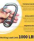 Heavy Duty Marine Grade Snap Hooks 2 Pack With Eye 316 Stainless Steel Carabiners For Boat Yacht Sailing Three Eighths Inch 2200 LBS Working Load Per Hook By RiaYer