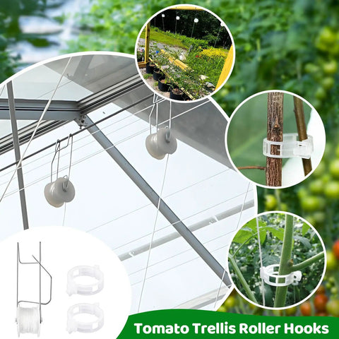 Greenhouse Trellising Kit With 10 Tomato Hooks And 100 Support Clips For Metal And Nylon Plant Support White Linear Tomato Trellis System For Home Garden And Farm