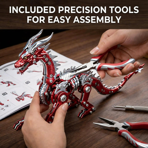 Assembling 3D Dope Metal Dragon Model Kit For Adults And Builders Mechanical Puzzle Building Set with precision tools