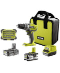 Heavy Duty 18V Cordless Drill With 50 Nm Torque And Dual Speed Settings Featuring A Rock Solid 13 Mm Keyless Chuck Built In Led Work Light And Hella Smooth 31 Piece Screwdriver Bit Kit For Top Notch Home Projects And Fast DIY Fixes in a portable carrying case with battery and bit kit.