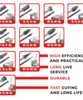 Illustration of 20-piece Tungsten Carbide Rotary Burr Set showing various double cut bits for metal, wood, stone.