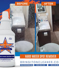 Before and after comparison using Grout Cleaner That Tackles Hard Water Stains And Shower Door Spots Cleans Tile Fiberglass And Windows 16 Ounce Bottle Fresh Mint Scent Non Toxic And Eco Friendly Formula For A Brighter Bathroom showing clean bathroom surfaces.