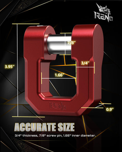 Two Pack Three Quarter Inch D Ring Shackle Aluminum 7075, 68,000 Lb Break Strength, Seven Eighths Inch Pin, Red Recovery Shackles