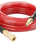 Premium Reinforced Polyurethane Air Hose For Air Compressors 1/4 Inch Diameter By 25 Feet Long coiled with quick connect couplers