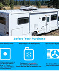 White RV with 12V RV Rooftop Air Conditioner With 15000 BTU Heating And Cooling Brushless Compressors Ultra Quiet DC Powered AC installed