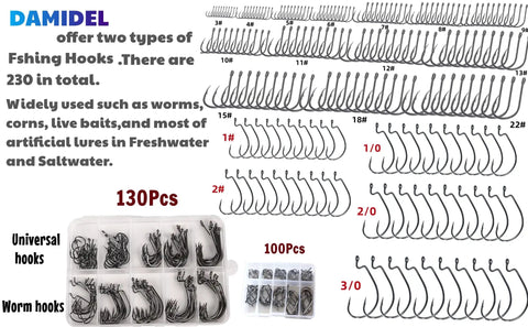 230 fishing hooks assortment from 600 Piece Tackle Box Fishing Kit With Hooks Sinkers Swivels Snaps Topwater Lures Spoons Soft Plastics