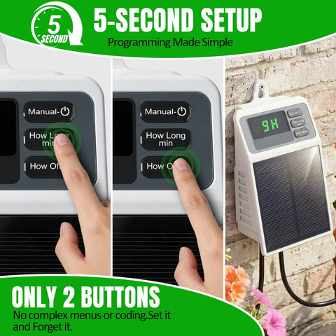Sun Powered Drip Irrigation System With Auto Watering Kit And Timer, USB Rechargeable for pots and planters, control panel close-up