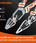 Heavy Duty 2 Piece Pliers Set With Linesman And Long Nose Pliers 8 Inch Multitool showcasing leverage and cutting features