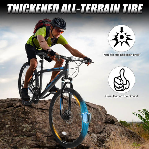 26 Or 27.5 Inch Mountain Bike For Adults With 21 Speed Shifting Grippy All Terrain Tires Trail Ready Dual Disc Brakes On Rock