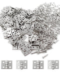 Miniature Dollhouse Hinges Set With 200 Screws For Tiny Cabinets Drawers And Jewelry Boxes Brass Hinges Silver Tone Finish 50 Count 8x10mm Holes 1.5mm