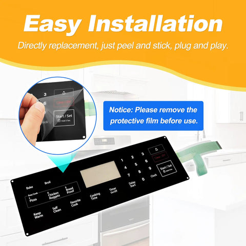 DG34-00025A Membrane Switch Touchpad Replacement For Samsung Range Ovens, installation and protective film removal guide
