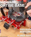 Ultra Premium Adjustable Dual Fence Mortise Base For Plunge Routers With 3/8 Guide Rods with precision adjustments and sturdy build.