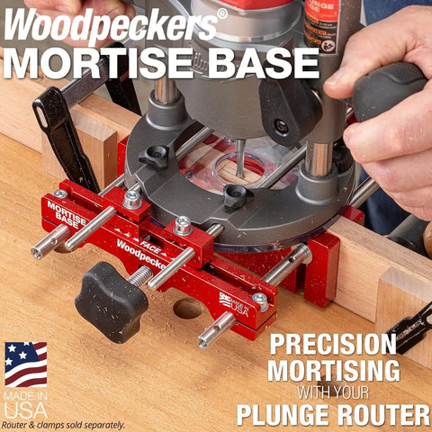 Ultra Premium Adjustable Dual Fence Mortise Base For Plunge Routers With 3/8 Guide Rods with precision adjustments and sturdy build.