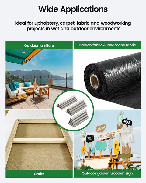 Built Tough T50 304 Stainless Steel Staples For Staple Gun, marine grade upholstery fasteners in various applications including outdoor furniture.