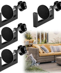 4 Pack Adjustable Sectional Couch Connectors for Outdoor Rattan Furniture with 2.36 Inch Clamp Clips securing a patio sofa