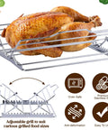 Two Piece Adjustable Roasting Racks Set For Turkey And Chicken Stainless Steel V Shaped Stand For Smoker Grill And Oven with roasted chicken