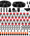 Components of 164Ft Drip Irrigation Kit With Quick Connect Valves for Raised Beds Veggie Gardens and Pots Auto Watering System
