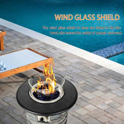 Outdoor Propane Fire Pit Table With Round Porcelain Tile Top 40,000 BTU Fire Bowl Column Auto Ignition by poolside