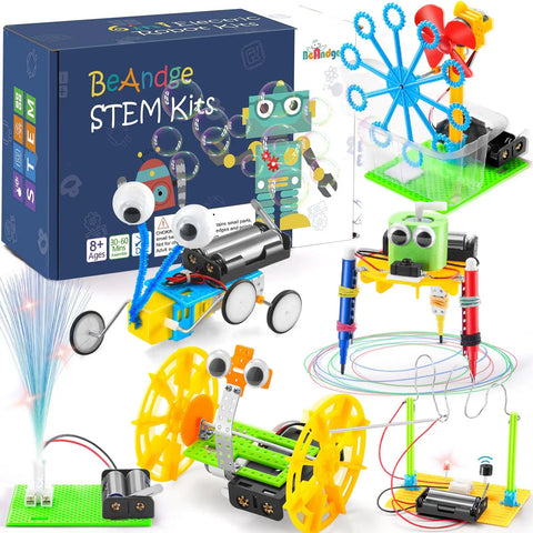 6 In 1 STEM Robotics Kit For Kids 8 To 13 featuring reptile robot, balance car, bubble machine, fiber lamp, games and box display