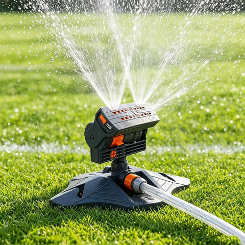Adjustable Oscillating Sprinkler With Wide Coverage And Timer 16 Nozzles for even lawn watering on grass with hose attachment