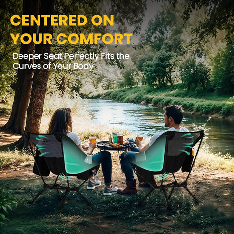 Couple sitting by river on Ultra Lightweight Folding Camping Chair For Hiking And Backpacking, Set Of Two With Carry Bag, Ultralight Beach Chair That Supports Up To 330 Lbs