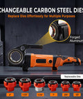 Heavy Duty Electric Pipe Threader Kit With 2300W Copper Motor, carbon steel dies displayed, six sizes from 1/2 to 2 inches