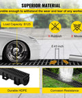 Image showing Low-Profile Trench Drain System With Plastic Grate 5.9x5.1 Inch HDPE Channel Drainage for garden and driveway 6 pack installed beside a car, illustrating durability and corrosion resistance.