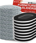 Effortless Home Move Sliders Two In One Heavy Duty Furniture Movers With Carpet Gliders And Plush Hard Floor Socks Multi Surface Moving Kit, gray plush socks and black sliders.