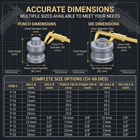 Heavy Duty Hydraulic Hole Punch Die Set Replacement For Industrial Punching Machines High Carbon Steel Round Hole Punch And Die Mold Dimensions Chart