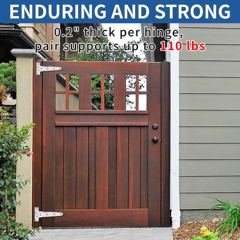 316 Stainless Steel T Strap Barn Door Hinges Heavy Duty 6 Inch Outdoor Gate installed on wooden fence