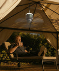 18 Inch Portable Ceiling Fan With Light For Patio Canopy Tent Porch And RV Battery Operated With 12000mAh installed in a gazebo