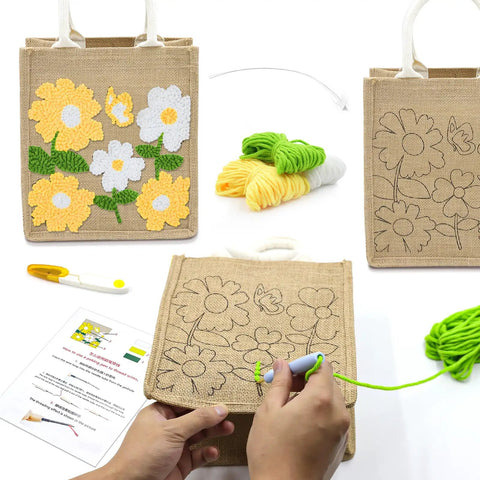 Beginner Punch Needle Kit With Tote Bag - Easy DIY Embroidery Set For Kids And Adults, Grab-And-Go All-In-One Studio, Includes Punch Needle Tool And Simple Instructions displayed