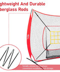 7 By 7 Foot Baseball And Softball Practice Net With Stable Bow Frame and mesh strike zone, showing fiberglass rods