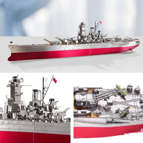 3D Metal Puzzle Military Watercraft Yamato Battleship Model Kit For Adults And Teens, detailed view of assembled model