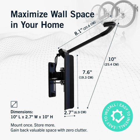 Two Pack Black Garage Bike Hangers Wall Mounts For Indoor Storage, Vertical Bicycle Rack, 124 Degree Swivel with stopper