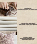 Floral Vintage Pillow Covers 24x24 Inch Set Of 2 Cream Beige Unbleached Natural Cotton Throw Pillow Covers With Block Print Design Neutral Boho Farmhouse Style For Living Room Sofa Couch Decor showing floral print and cotton fabric texture