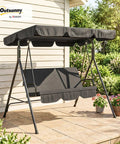 Three Seat Outdoor Patio Swing Chair With Removable Cushions, Steel Frame Stand, And Adjustable Tilt Canopy, Black