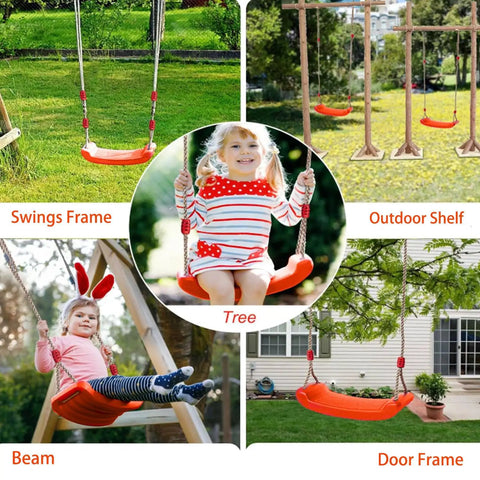 Tree Swing Seat For Kids With Thick Rope, Built Tough Outdoor Swing Set Accessory For Backyard Fun, Adjustable Rope, Bright Orange