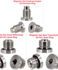 Magnetic Stainless Steel Drain Plug Kit 5 Piece For Polaris UTVs including oil pan and transmission plugs with gaskets
