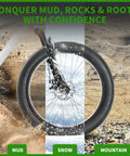 Beefy Fat Tire Upgrade Kit 26x4.0 4 In 1 Replacement Set on bike conquering mud, snow, and mountain terrain.
