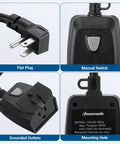 Outdoor String Light Dimmer With Remote Control Weatherproof Plug In Dimmer Switch showing flat plug, manual switch, grounded outlets, mounting hole