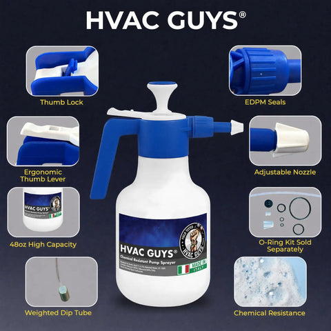 Pro Grade Coil Cleaner Pump Sprayer Workhorse For Evaporator And Condenser Coils Handheld Chemical Sprayer With 360 Degree Spray Adjustable Nozzle EPDM Seals 48 Oz Capacity Easy Rinse Design, 48 oz handheld pump sprayer
