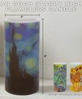 Van Gogh Starry Night Flameless Candles With Remote, 3x6 inch LED candle with Starry Night print, ambient light home decor
