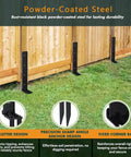 Heavy Duty Steel Fence Post Repair Kit Ground Stakes For Fast Fix Broken Wood Posts No Dig Drive In Yard Saver Bulletproof Reinforced Frame No Fuss Tool Free Setup 6 Pack Set with black powder-coated steel.