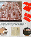 Five Piece Soft Rubber Wood Graining Tools Set For DIY Painting, showing knurling pattern on furniture and faux wood texture tools.
