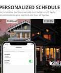 App interface showing schedule for Six Pack WiFi LED Smart Bulbs B11 Candelabra E12, set to control lighting timings.