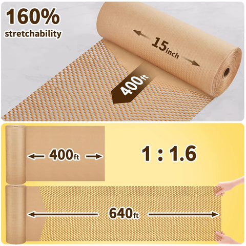 Honeycomb Packing Paper Roll 15 Inch By 400 Feet Expands Up To 640 Feet Cushioning Wrap For Packing Shipping Moving And Gift Wrapping
