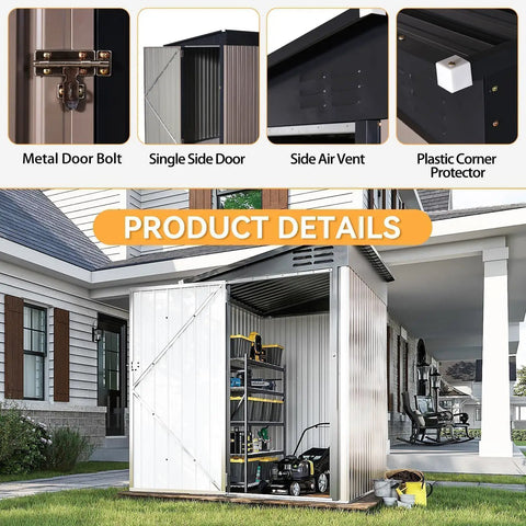 Image showing 4x6 Ft Lean To Shed With Sloped Roof, Metal Storage Shed With Lockable Doors, Outdoor Bike And Yard Gear Organizer For Backyard.