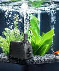 550 GPH Submersible Fountain Pump With 7.2 Ft Lift, 30W, shown in an aquarium setting with plants and a fish